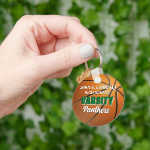 Green Varsity Basketball Custom High School Key Ring