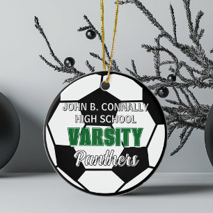 Green Varsity Soccer Custom High School Christmas Ceramic Tree Decoration
