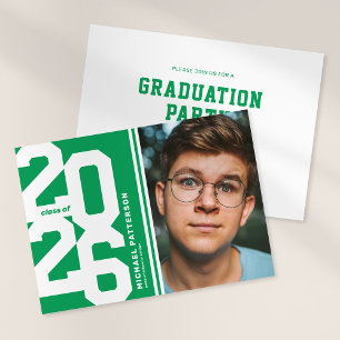 Green Varsity Sport Photo Graduation Party Invitation