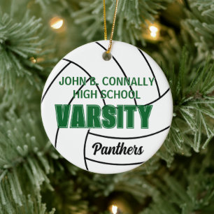 Green Varsity Volleyball Photo Back Christmas Ceramic Tree Decoration