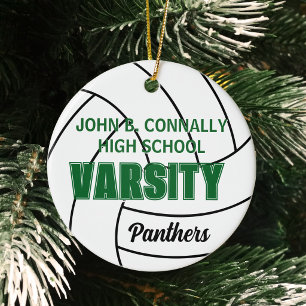 Green Varsity Volleyball Photo Back Christmas Ceramic Tree Decoration