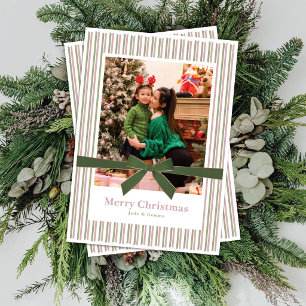 Green Velvet Bow Photo Christmas Card