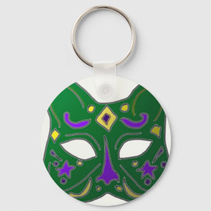 Green Venetian Cat Mask Design Key Ring