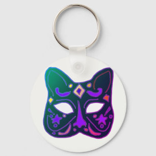 Green Venetian Cat Mask Design Key Ring