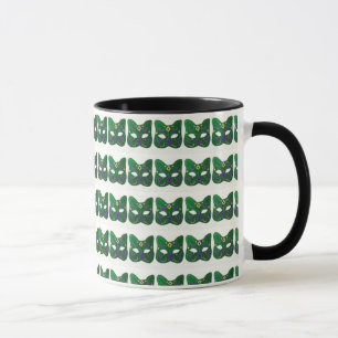 Green Venetian Cat Mask Design Mug