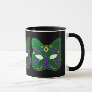 Green Venetian Cat Mask Design Mug