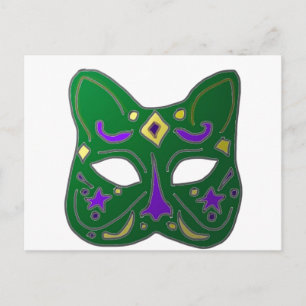 Green Venetian Cat Mask Design Postcard