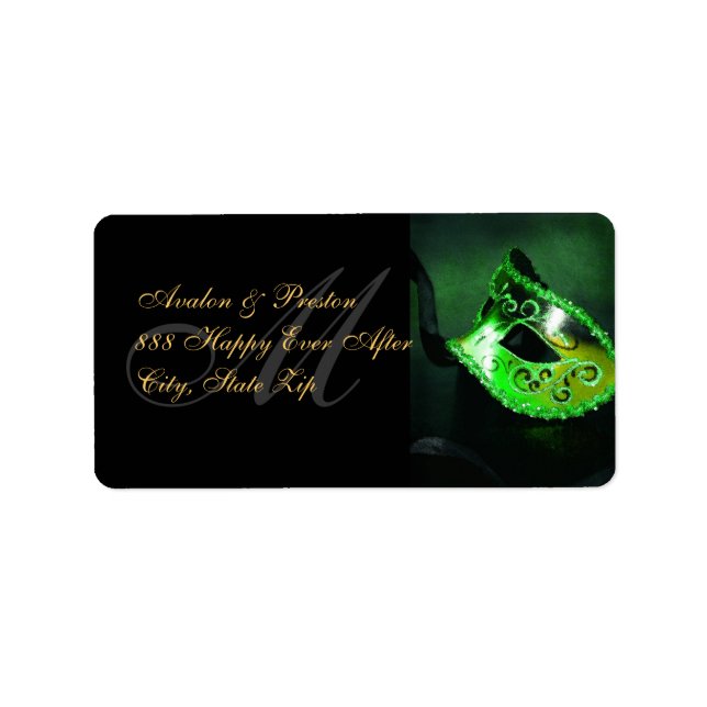 Green Venetian Masquerade Mask Address Label (Front)