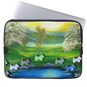 Green Venus Scotties at the Pond Laptop Sleeve