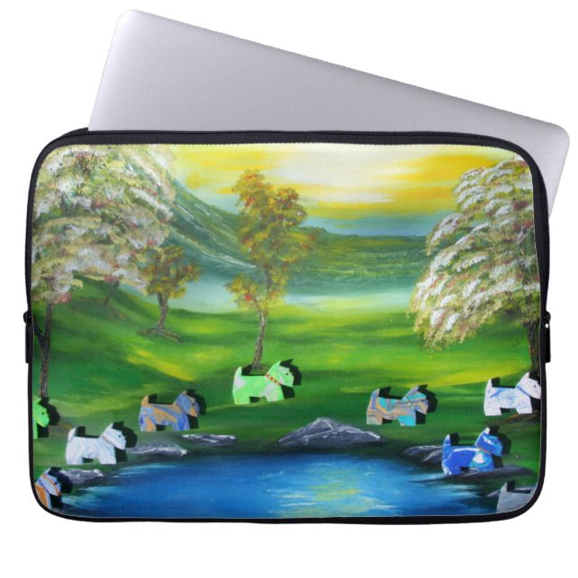 Green Venus Scotties at the Pond Laptop Sleeve (Front)