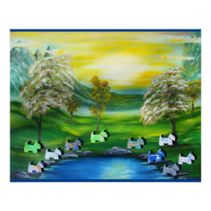 Green Venus Scotties at the Pond Poster
