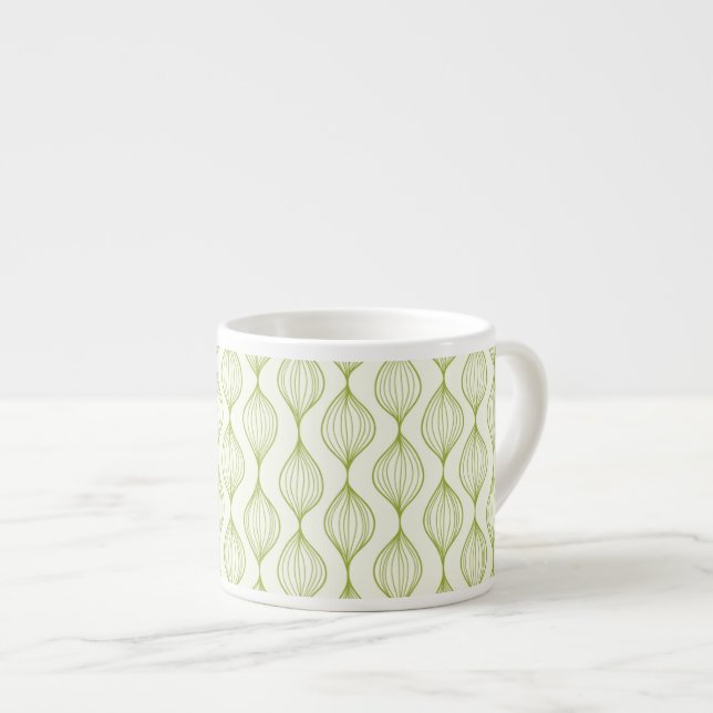 Green vertical ogee pattern background espresso cup (Front Right)