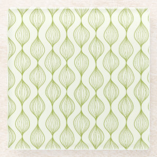 Green vertical ogee pattern background glass coaster