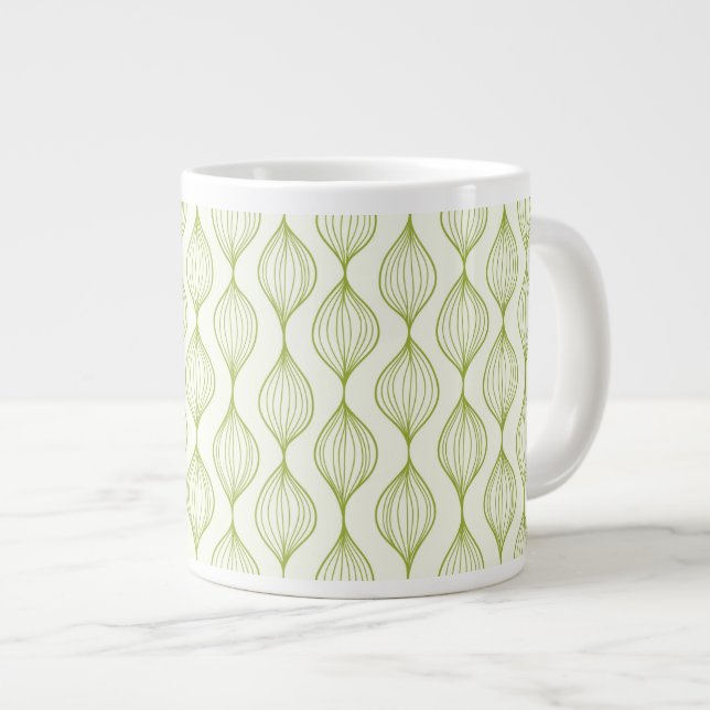 Green vertical ogee pattern background large coffee mug (Front Right)