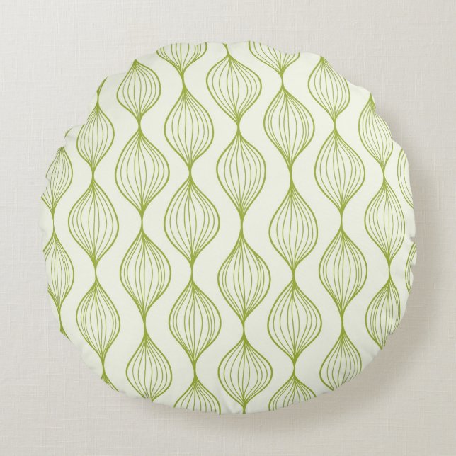 Green vertical ogee pattern background round cushion (Front)
