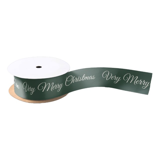 Green Very Merry Christmas Holiday Satin Ribbon (Spool)