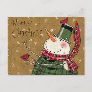 Green Vested Snowman Postcard