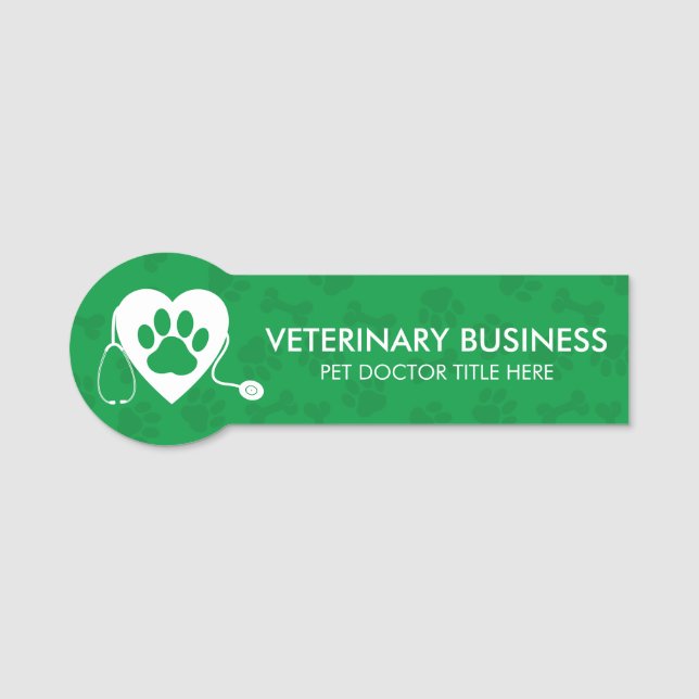 Green Veterinarian Paw Heart Stethescope Pet Name Tag (Front)