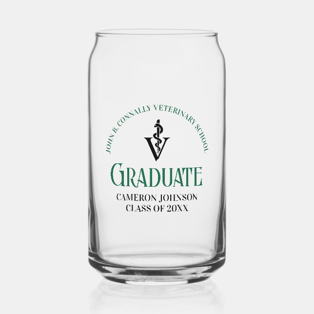 Green Veterinary School Graduation Personalised Can Glass (Front)