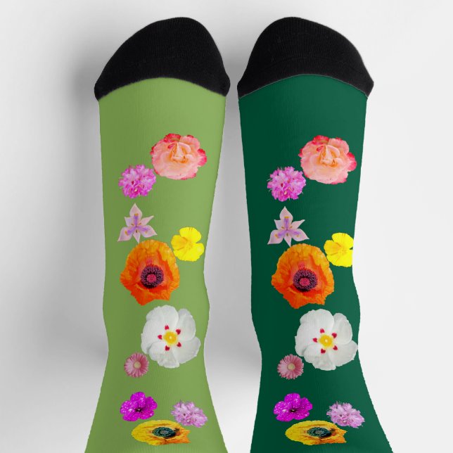 Green Vibrant Flower Mix Socks (Top)