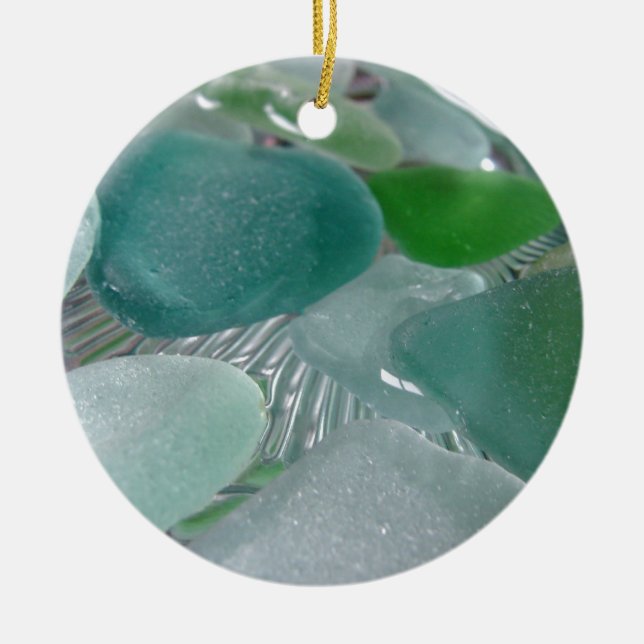 Green Vibrations Green Sea Glass Ceramic Tree Decoration (Front)