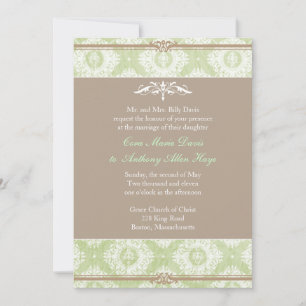 Green Victoria Damask Wedding Invitation
