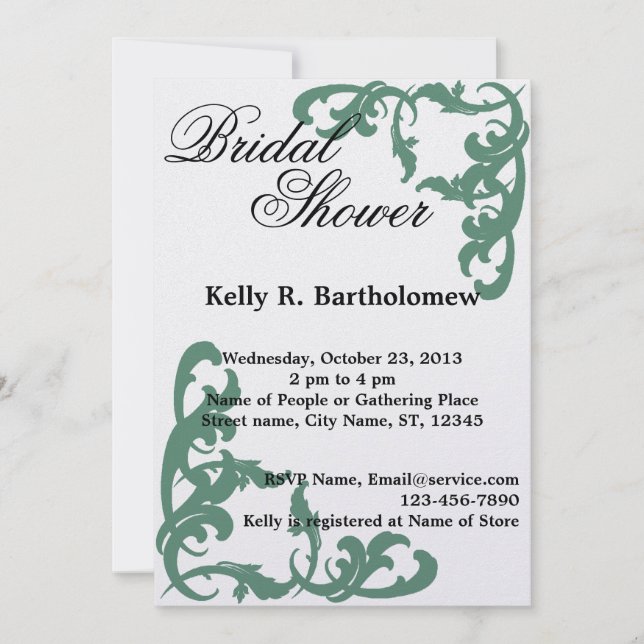 Green Victorian Flourish Filigree Bridal Shower Invitation (Front)