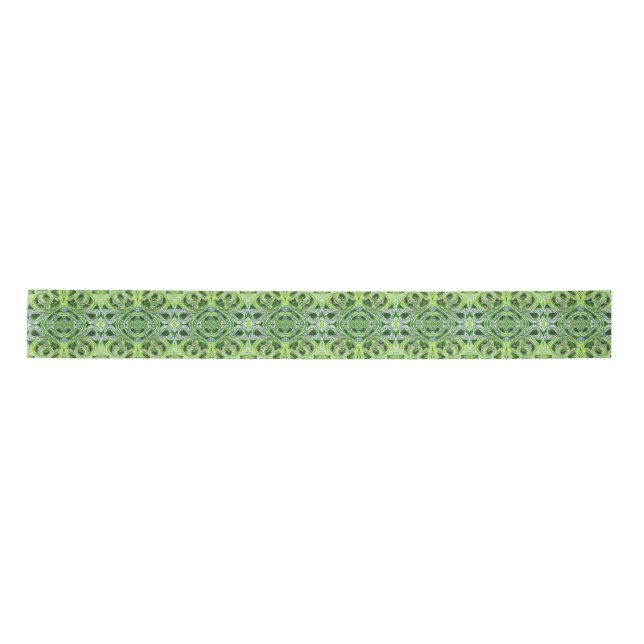 Green Victorian Lattice Christmas Satin Ribbon (Front)