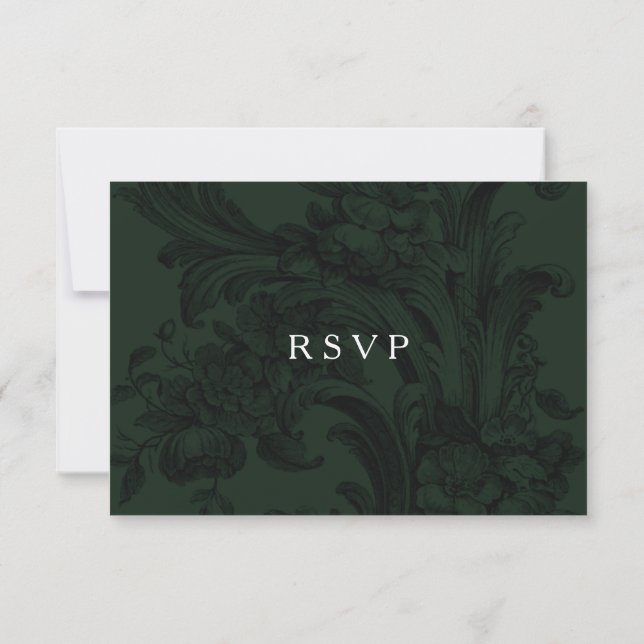 Green Victorian ornamental RSVP w meal choices (Back)