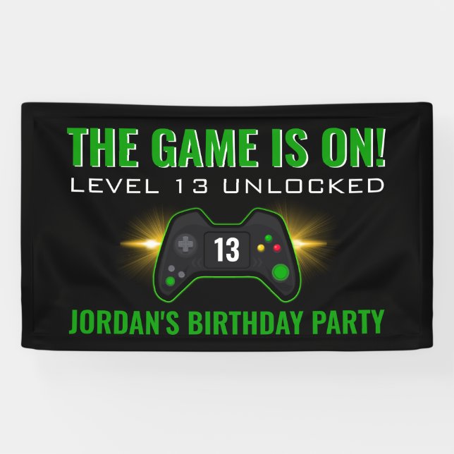 Green Video Game Birthday Banner (Horizontal)