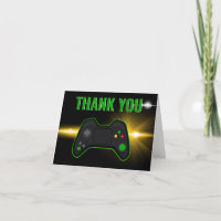 Green Video Game Birthday Folded Thank You Card