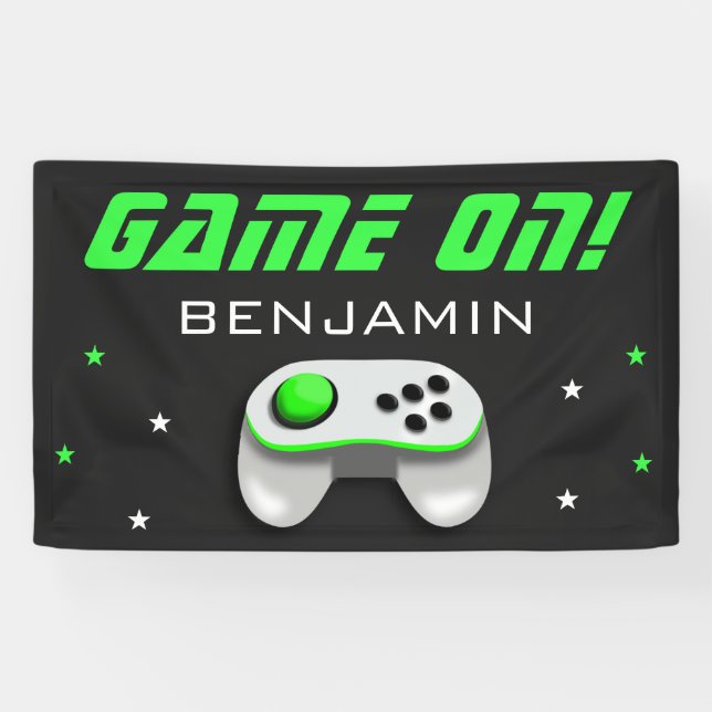 Green Video Game Birthday Party Banner (Horizontal)