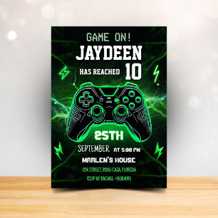 Green Video Game Birthday Party Invitation