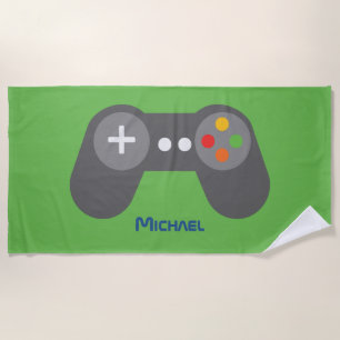 Green Video Game Controller Beach Towel