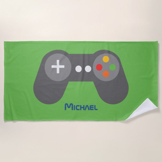 Green Video Game Controller Beach Towel (Front)