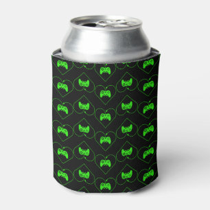 Green Video Game Controller Heart Pattern Can Cooler