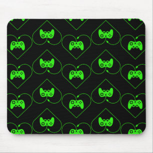 Green Video Game Controller Heart Pattern Mouse Mat