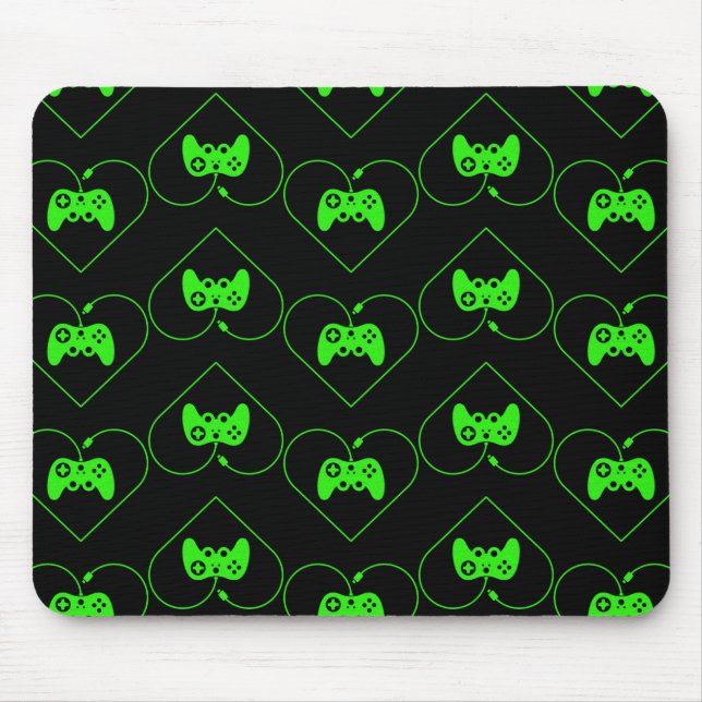 Green Video Game Controller Heart Pattern Mouse Mat (Front)