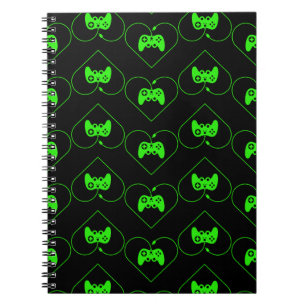 Green Video Game Controller Heart Pattern Notebook