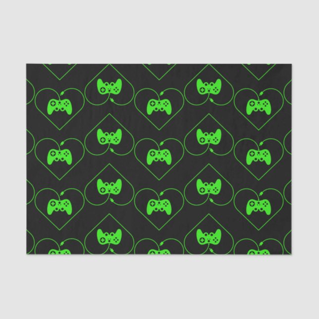 Green Video Game Controller Heart Pattern Tissue Paper (Front)