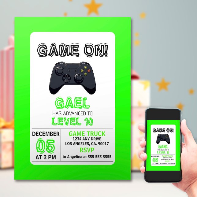 Green Video Game Truck Birthday Invitation (Creator Uploaded)