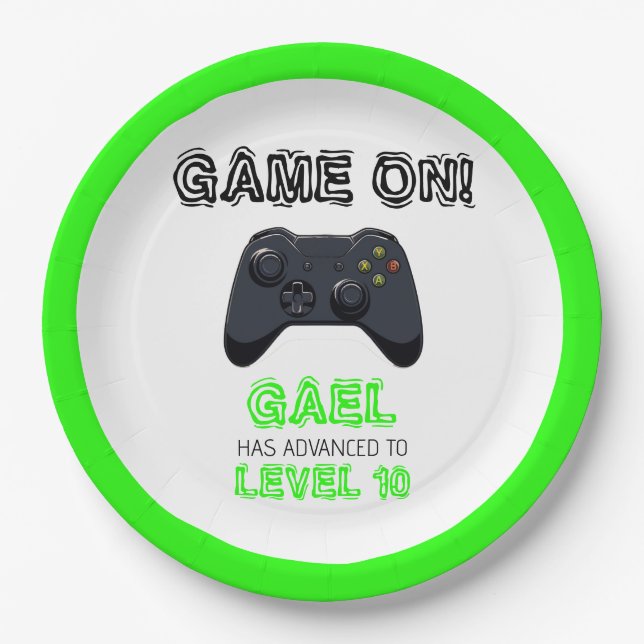 Green Video Game Truck Birthday Paper Plate (Front)