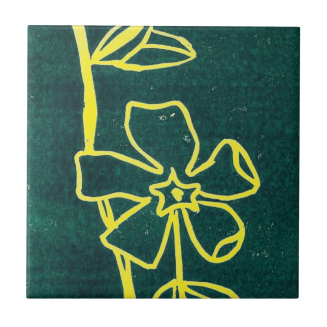 "Green Vinca Yellow" Kitchen Garden Ceramic Tile (Front)