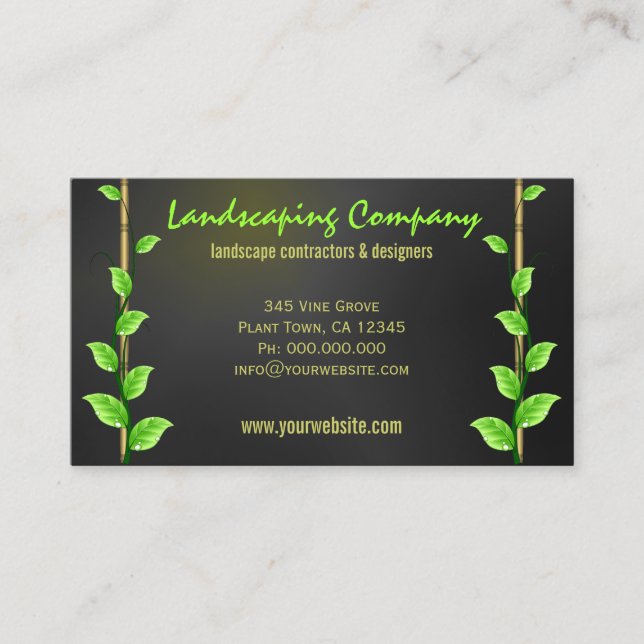 Green Vine Leaves Growing on Bamboo Landscaper Business Card (Front)