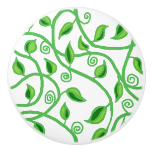 Green vine leaves tendrils ceramic knob