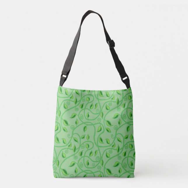 Green vine leaves tendrils  crossbody bag (Back)
