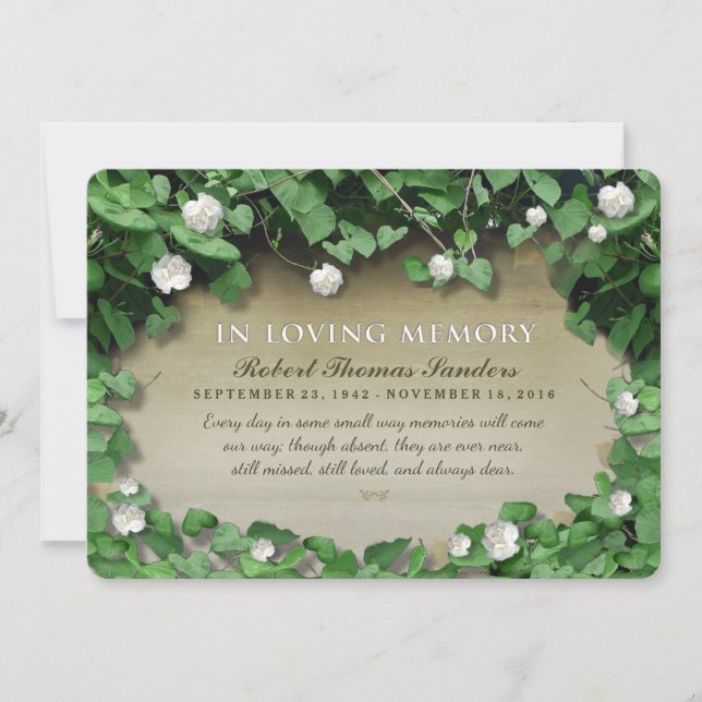 Green Vine White Floral Sympathy Thank You Card (Front)
