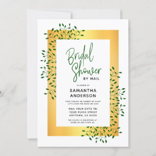 Green Vines Gold Script Bridal Shower Invitation