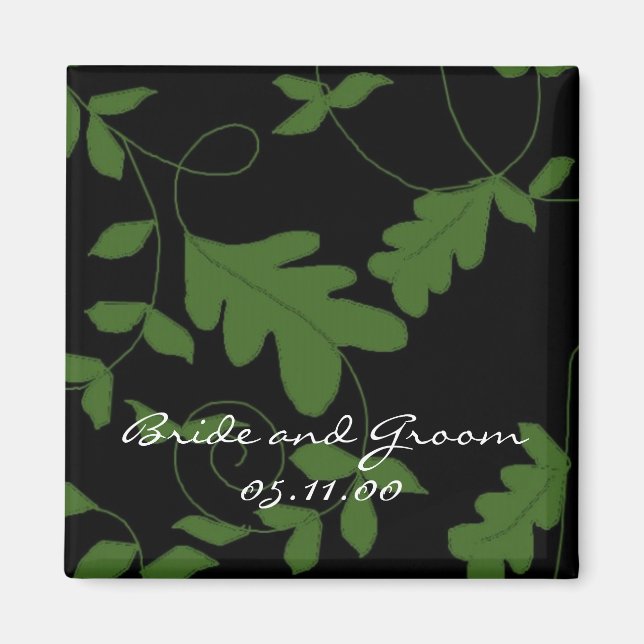 Green Vines on Black Velvet Save the Date Magnet (Front)