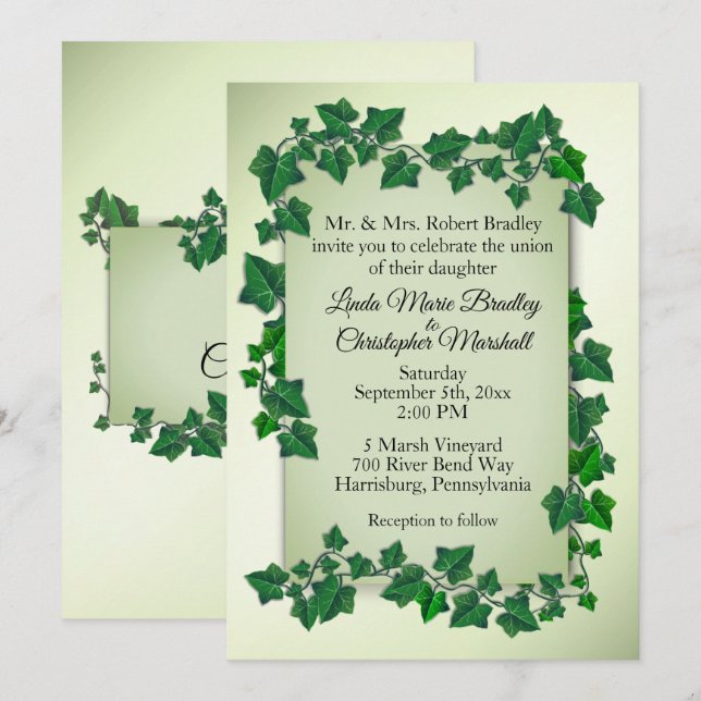 Green Vines Wedding Invitation (Front/Back)